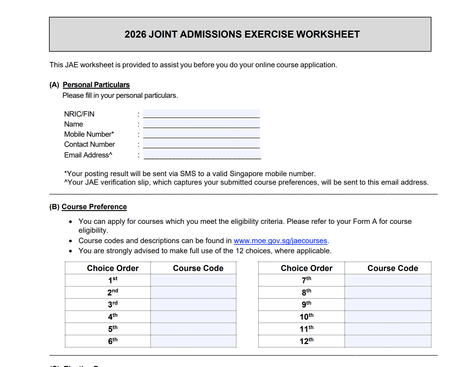 JAE worksheet