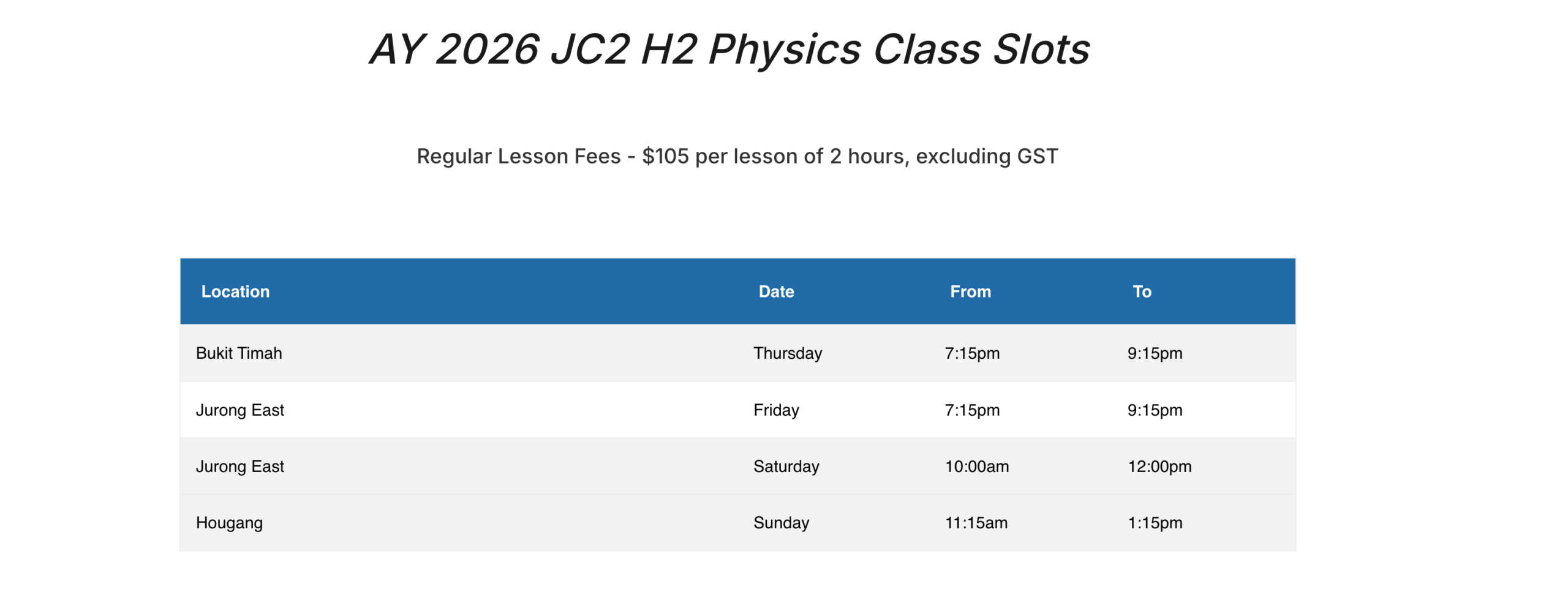 Physics tuition prices h2